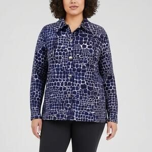 Zenergy by Chico’s Blue Gray Black Pattern Long Sleeves Button-Up Shirt Size 2